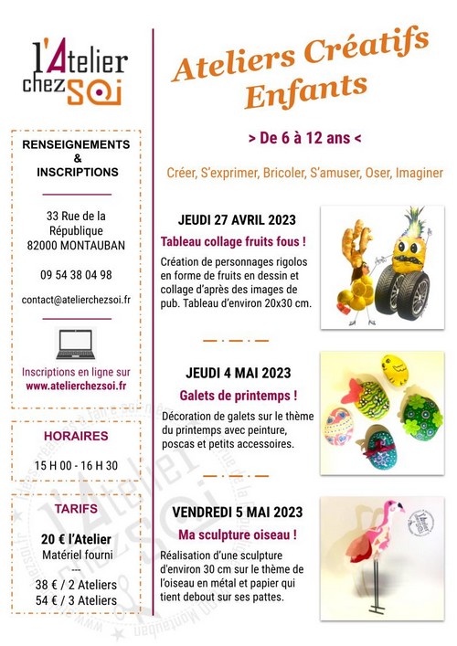 [Termin] Ateliers Cratifs pour Enfants Vacances Printemps 2023 Montauban