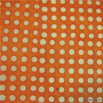 Papier népalais Lokta Pois Blancs sur Orange Feuille 50x75 cm