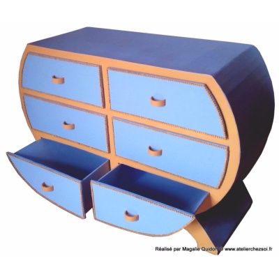 Commode en carton Heden par Magalie - Dcoration peinture bleu et beige