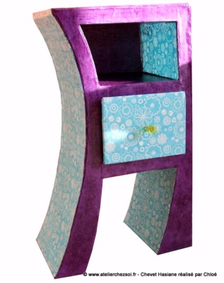 Chevet en carton Hasiane de Chlo - Dcoration papier violet et bleu ciel