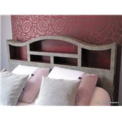 Tte de lit en carton Halba - Dcoration similicuir gris et papier framboise