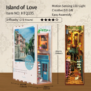Kit Maquette Book Nook à fabriquer Island of Love 18x8x24.5 cm HTQ105 Ruelle Santorin 3D
