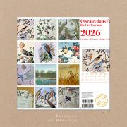 Calendrier mural Luxe 2026 Oiseaux dans l'Art 12 illustrations 12 mois Doré Or chaud 30X30 cm Ed Desastre