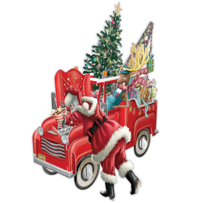 Carte Noël 3D La voiture rouge de Noël 16x16 Décor en relief avec enveloppe