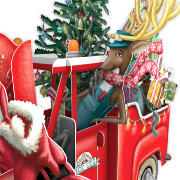 Carte Noël 3D La voiture rouge de Noël 16x16 Décor en relief avec enveloppe