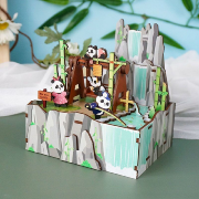 Kit Boîte à musique Panda et Cascade H14 cm Puzzle 3D Bois mécanisme à manivelle 57 pièces Tonecheer