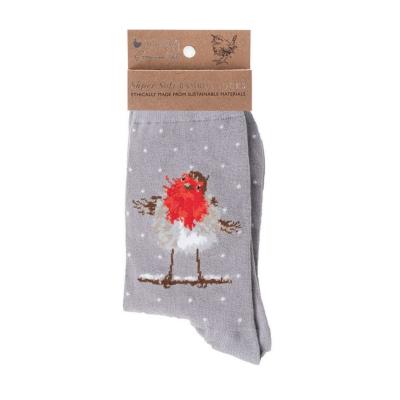 Chaussettes Femme Grises Oiseau Rouge-gorge Bambou Taille unique 37-42 Wrendale