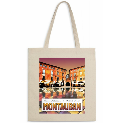 Sac Totebag Montauban Place Nationale Cabas Coton Ecru 39x41cm Hélidée