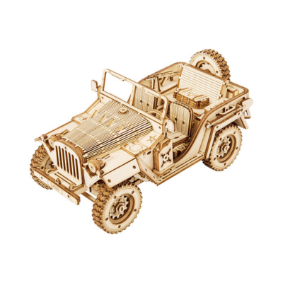 Maquette Bois Voiture Jeep de l'Armée 19cm Puzzle 3D de 369 pièces MC701 Rokr