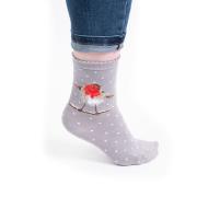 Chaussettes Femme Grises Oiseau Rouge-gorge Bambou Taille unique 37-42 Wrendale