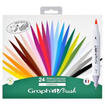 Feutres Graph'It Brush 24 couleurs Essential Marqueurs à Alcool Double-Pointe Pinceau et Fine