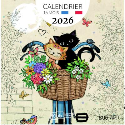 Calendrier mural 2026 Fans de Chatons Noirs 12 illustrations 16 mois 30X30 cm Bug Art Kiub