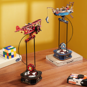 Maquette Bois Pendule Avion Rouge Puzzle 3D à Balancier Capitaine Sky Rokr