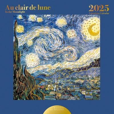 Calendrier mural Luxe 2025 Au Clair de Lune 12 illustrations 12 mois Doré Or chaud 30X30 cm Ed Desastre