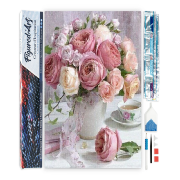 Broderie Diamant Bouquet de Roses Toile complète roulée 40x50 Diamants carrés Figure d'Art