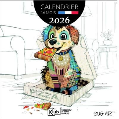 Calendrier mural 2026 Kooks Animaux 12 illustrations 16 mois 30X30 cm Bug Art Kiub