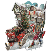 Carte Noël 3D Ville et Diligence à Noël 16x16 Décor en relief avec enveloppe