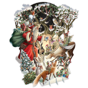 Carte Noël 3D Père-Noël  en Forêt 16x16 Décor en relief avec enveloppe