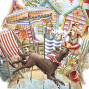 Carte 3D Cabanes de Plage Chiens 16x16 Décor en relief avec enveloppe
