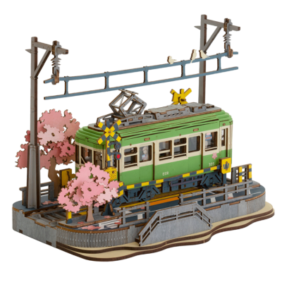 Kit Maquette 3D Puzzle Tram vert Sakura Journey 23x14x17 cm TGS02 Création Set Lumineux Rolife