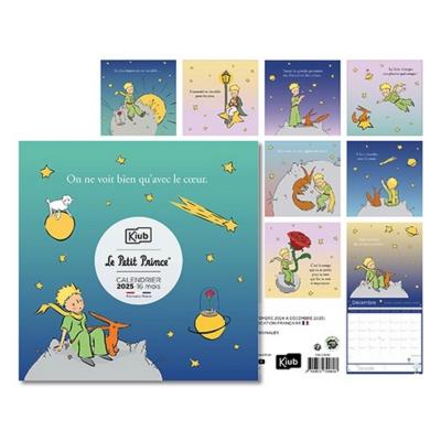 Calendrier mural 2025 Le Petit Prince 12 illustrations 16 mois 30X30 cm Kiub