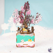 Kit Boîte à musique Cerisier en fleurs à fabriquer 27 cm Puzzle 3D Bois mécanisme à manivelle 148 pièces