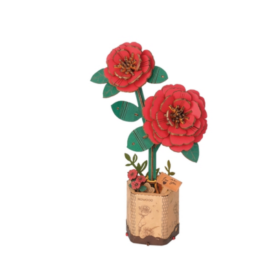 Maquette Bois Pot de Fleurs Camélia Rouge Puzzle 3D de 113 pièces TW031 Rolife