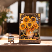 Maquette Bois Tableau Fleurs Tournesols Dorés Puzzle 3D 266 pièces TH002 Golden Sunflower Rolife