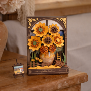 Maquette Bois Tableau Fleurs Tournesols Dorés Puzzle 3D 266 pièces TH002 Golden Sunflower Rolife