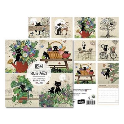 Calendrier mural 2025 Fans de Chatons Extérieur 12 illustrations 16 mois 30X30 cm Bug Art Kiub