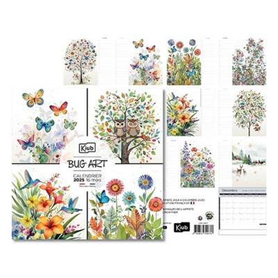 Calendrier mural 2025 Fleurs Portfolio 12 illustrations 16 mois 30X30 cm Bug Art Kiub