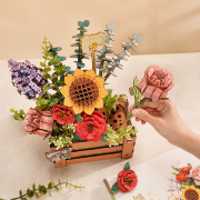 Maquette Bois Cagette de 7 Fleurs Plantes Puzzle 3D de 658 pièces TW02H Wooden Bloom Box Rowood