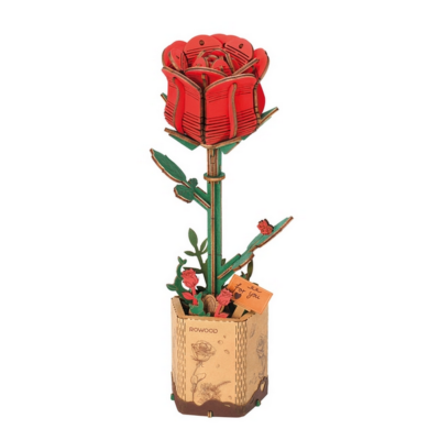 Maquette Bois Pot de Fleurs Rose Rouge Puzzle 3D de 106 pièces TW042 Rolife