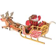 Maquette Traineau Père-Noël et Rennes 13x13x32cm 103 pièces Bois coloré à construire