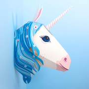 Kit Trophée Tête de Licorne Magique Bleue Colorée à Construire