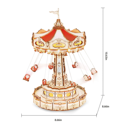 Kit Maquette Parc d'Attractions Chaises Volantes Puzzle 3D Bois électromécanique 289 pièces