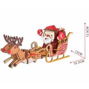 Maquette Traineau Père-Noël et Rennes 13x13x32cm 103 pièces Bois coloré à construire