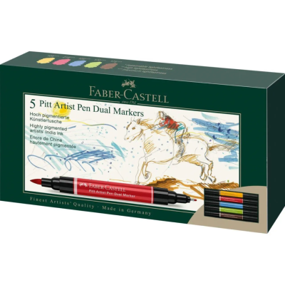Feutres Pitt Artist Pens Doube-pointe 5 couleurs Dual Marker Faber Castell