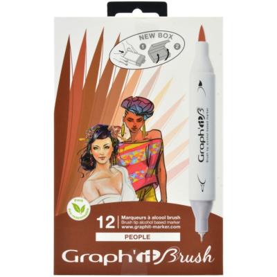 Feutres Graph'It Brush 12 couleurs People Marqueurs à Alcool Double-Pointe Pinceau et Fine