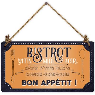 Pancarte Bistrot Bon Appétit 12x22cm Carton effet Métal