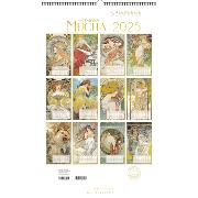 Calendrier mural Luxe 2025 Alphonse Mucha 12 illustrations 12 mois Doré Or chaud 29X49 cm