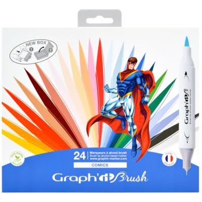 Feutres Graph'It Brush 24 couleurs Comics Marqueurs à Alcool Double-Pointe Pinceau et Extra-Fine