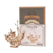 Maquette Bois Bateau de Pêche 19 cm Puzzle 3D de 104 pièces TG308 Rolife