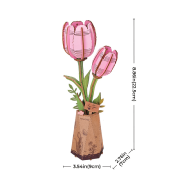Maquette Bois Pot de Fleurs Tulipe Rose Puzzle 3D de 72 pièces TW082 Rolife