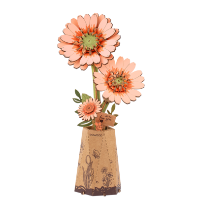 Maquette Bois Pot de Fleurs Gerbera Orange Clair Puzzle 3D de 105 pièces TW111 Rolife