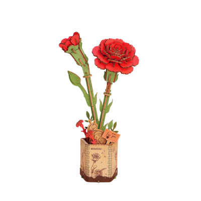 Maquette Bois Pot de Fleurs Oeillet Rouge Puzzle 3D de 124 pièces TW052 Rolife