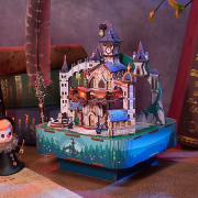 Kit Boîte à musique Chateau Magique 19 cm Puzzle 3D Bois mécanisme à manivelle 111 pièces Tonecheer