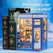 Kit Maquette Book Nook Literature Bookstore 17x12x10 cm Bibliothèque bleu vif 3D avec Porte Cuteebee