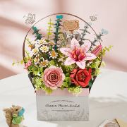 Panier Bois de 5 Fleurs Plantes Puzzle 3D de 428 pièces TW03H Wooden Flower Basket Rowood