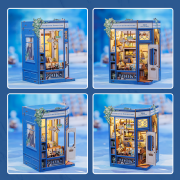 Kit Maquette Book Nook Literature Bookstore 17x12x10 cm Bibliothèque bleu vif 3D avec Porte Cuteebee